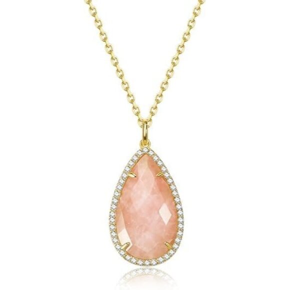 Jewelry - Natural Stone Pink Quart Heart Teardrop Irregular Necklace for Women Rose Quartz